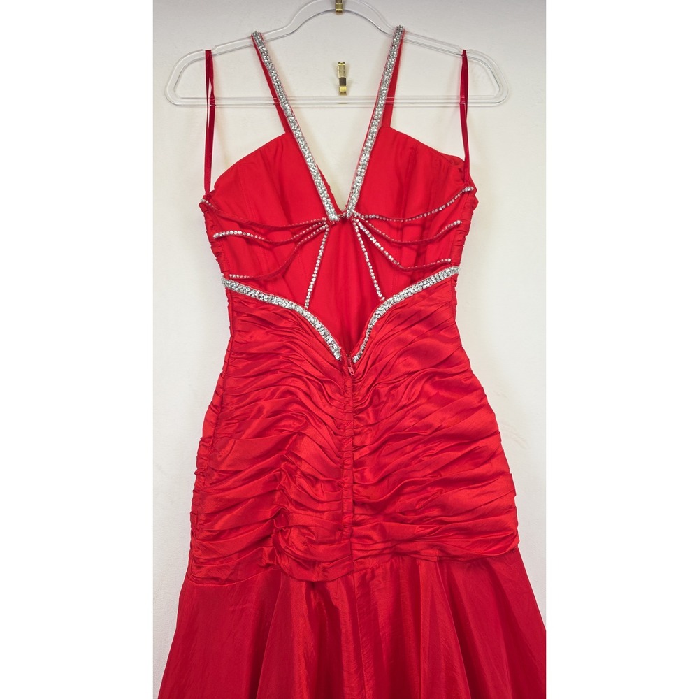Mori Lee Prom Dress Womens 1/2 Red Formal Rhinestone Mermaid Maxi Glam Hollywood - Picture 9 of 16